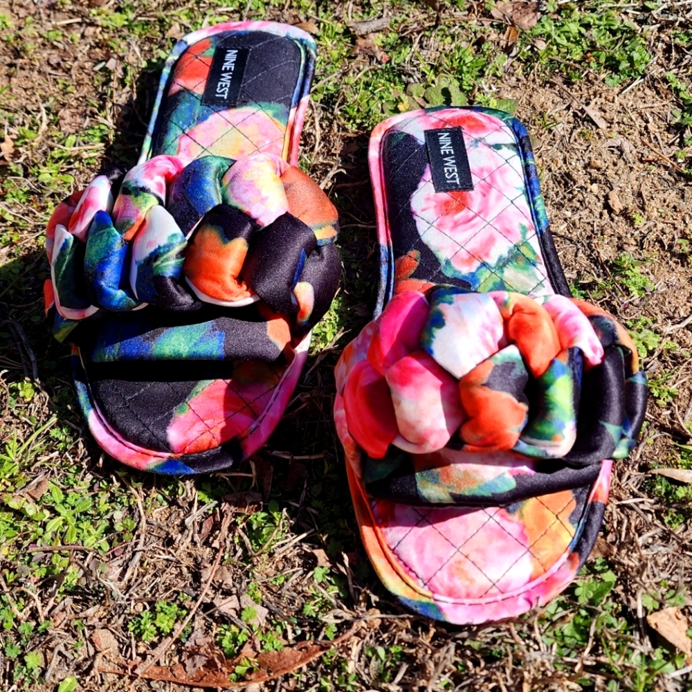 Nine West Slippers Slide On Floral Luxury